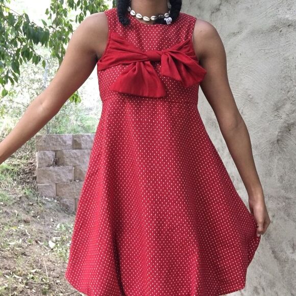 Red polka dot dress with bow/ Thanksgiving and Christmas Dress - Picture 1 of 8